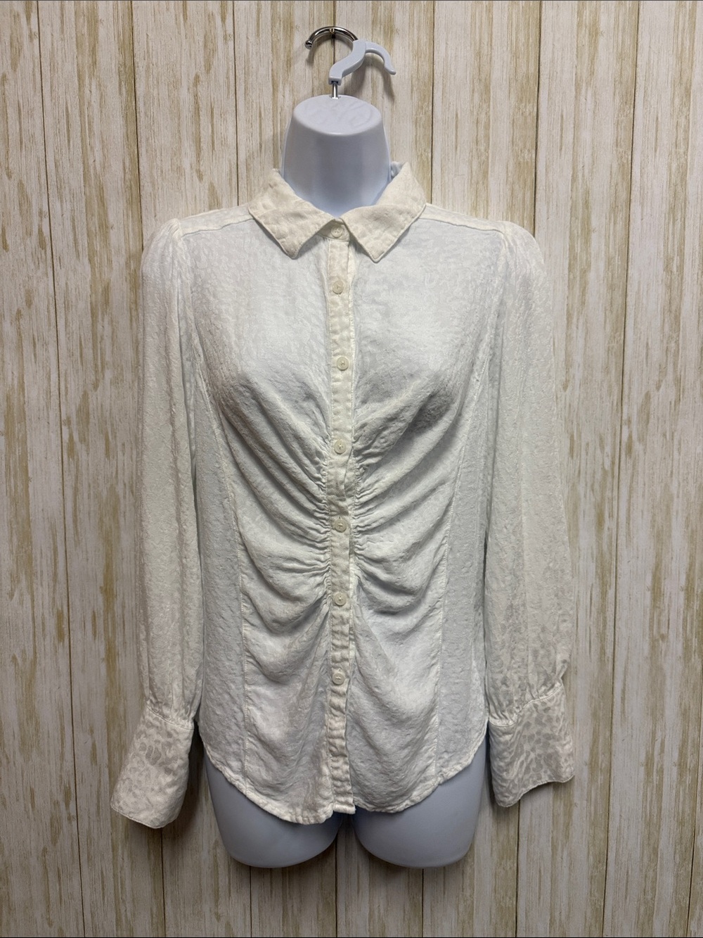 Free People Off-White Ruched Button-Front Blouse